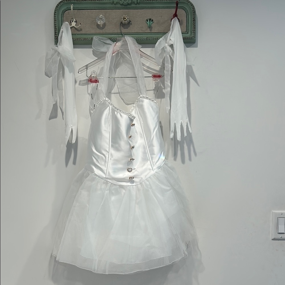 Dolls Kill Halter A Line sweetheart Mini Dress white with gloves large new w tag